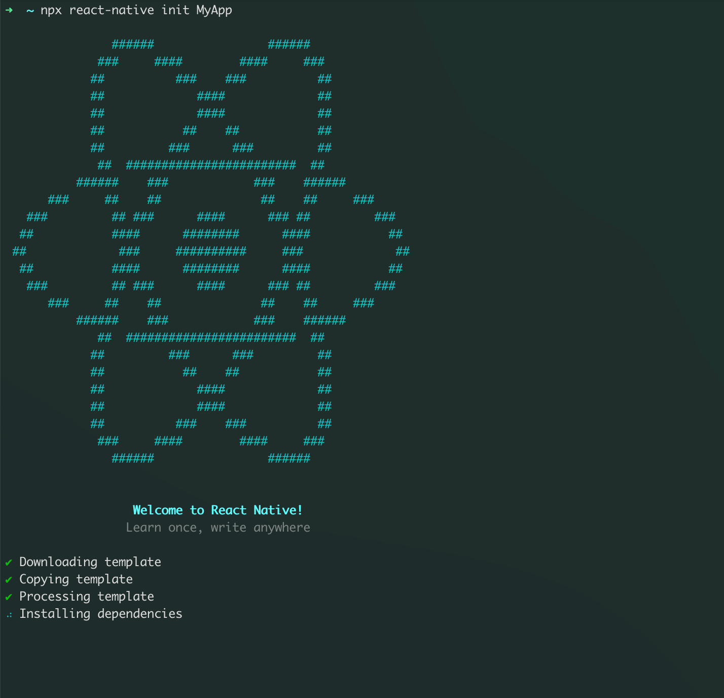 terminal command prompt creating a new react native project